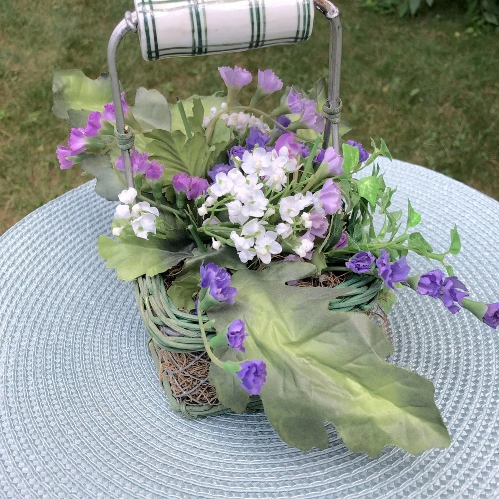Silk Violets in Basket
